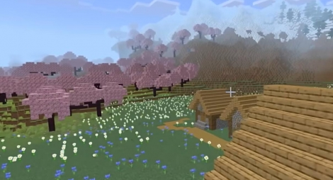 樱花林与村庄美景