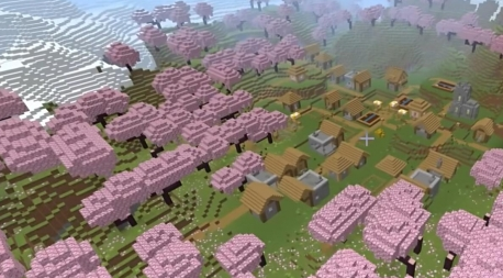 樱花林与村庄美景