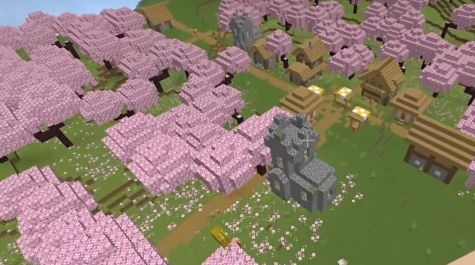 樱花林与村庄美景